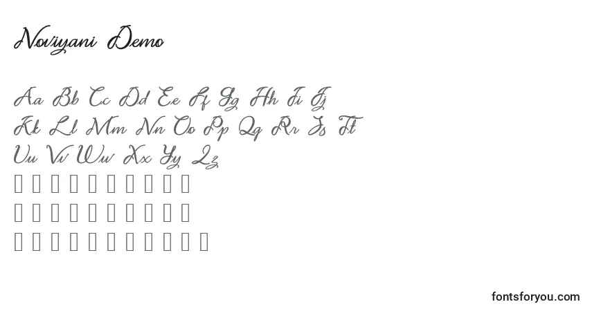 Schriftart Noviyani Demo – Alphabet, Zahlen, spezielle Symbole