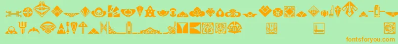 フォントNovo Deco Ornaments – オレンジの文字が緑の背景にあります。