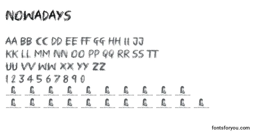 A fonte Nowadays – alfabeto, números, caracteres especiais
