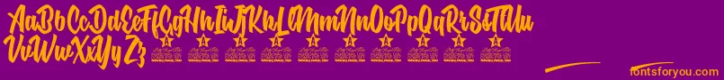 Nuclear Boots Personal Use-Schriftart – Orangefarbene Schriften auf violettem Hintergrund