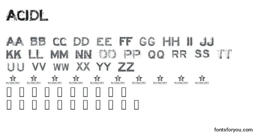 A fonte Acidl – alfabeto, números, caracteres especiais