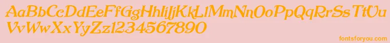 フォントNugie Romantic Italic – オレンジの文字がピンクの背景にあります。