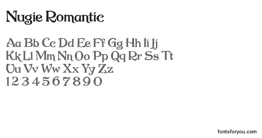 Czcionka Nugie Romantic – alfabet, cyfry, specjalne znaki
