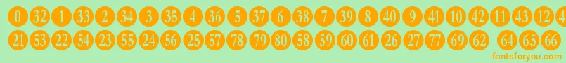 フォントnumberpile – オレンジの文字が緑の背景にあります。