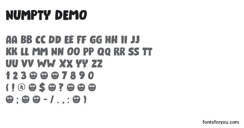 Numpty DEMOフォント–アルファベット、数字、特殊文字