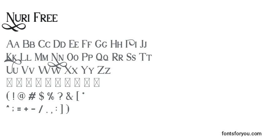 A fonte Nuri Free – alfabeto, números, caracteres especiais