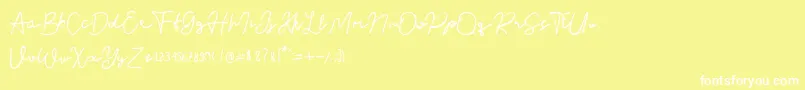 Nusapenida Signature-Schriftart – Weiße Schriften auf gelbem Hintergrund