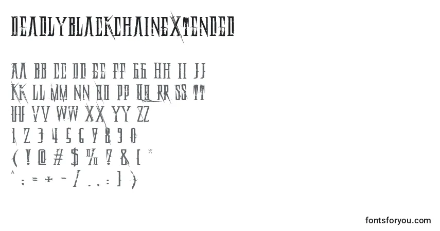 A fonte DeadlyBlackChainExtended – alfabeto, números, caracteres especiais