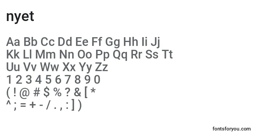 A fonte Nyet (135831) – alfabeto, números, caracteres especiais