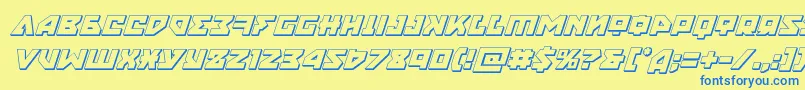 フォントnyet3dital – 青い文字が黄色の背景にあります。
