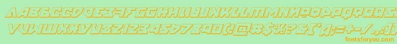 フォントnyet3dital – オレンジの文字が緑の背景にあります。