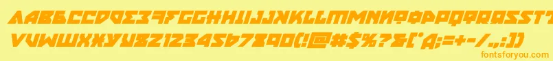 フォントnyetboldital – オレンジの文字が黄色の背景にあります。