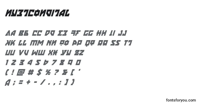 Schriftart Nyetcondital (135843) – Alphabet, Zahlen, spezielle Symbole