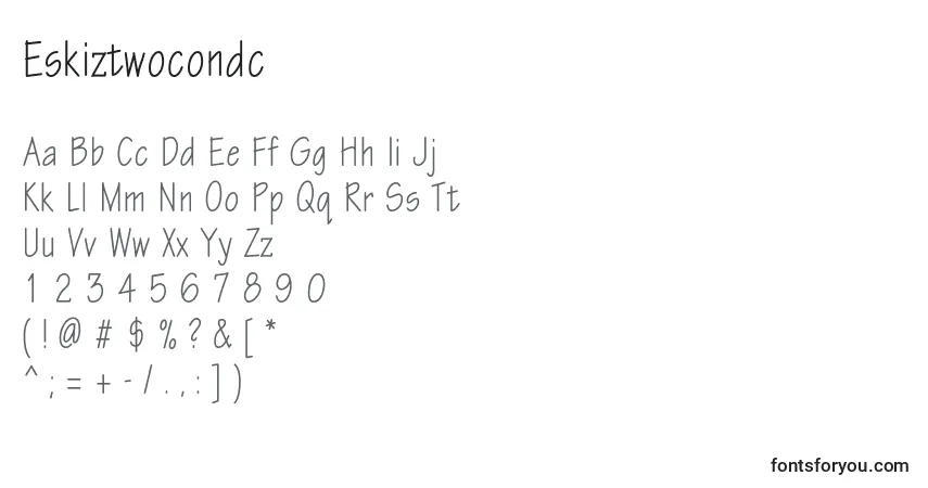 Czcionka Eskiztwocondc – alfabet, cyfry, specjalne znaki