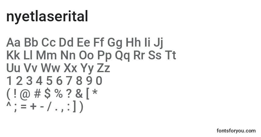Schriftart Nyetlaserital (135861) – Alphabet, Zahlen, spezielle Symbole