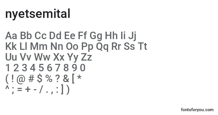 A fonte Nyetsemital (135865) – alfabeto, números, caracteres especiais