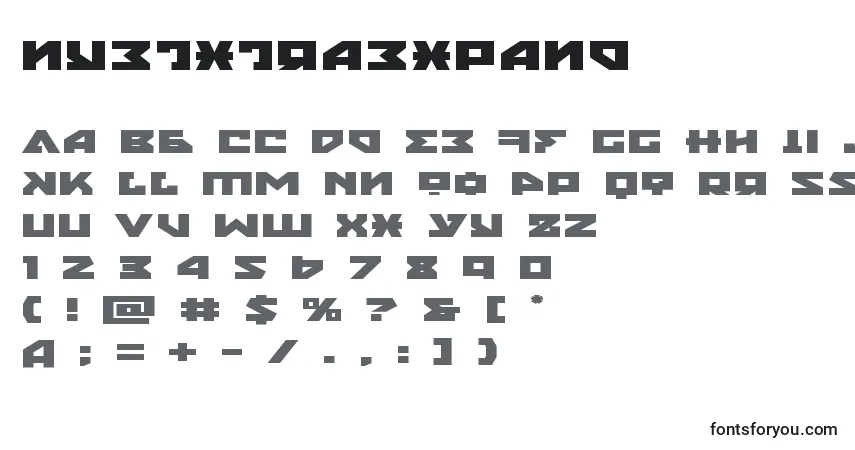 A fonte Nyetxtraexpand (135867) – alfabeto, números, caracteres especiais