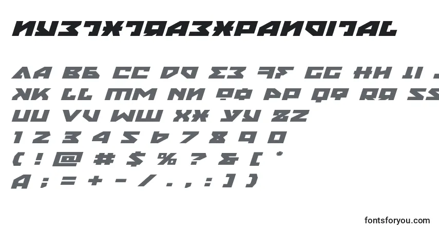 Шрифт Nyetxtraexpandital (135869) – алфавит, цифры, специальные символы