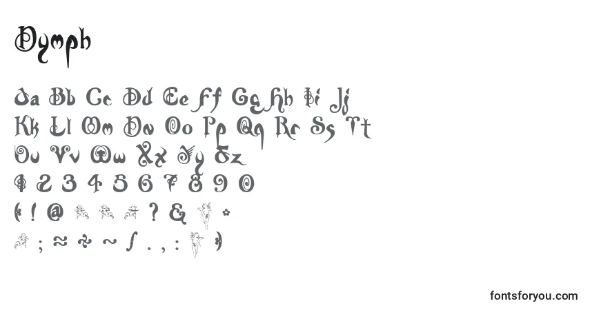 Czcionka Nymph (135870) – alfabet, cyfry, specjalne znaki