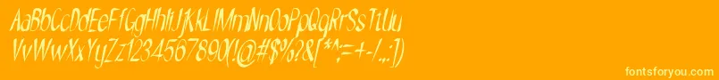 NYOEHOKA ITALIC-Schriftart – Gelbe Schriften auf orangefarbenem Hintergrund