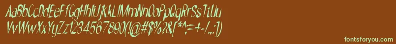 フォントNYOEHOKA ITALIC – 緑色の文字が茶色の背景にあります。