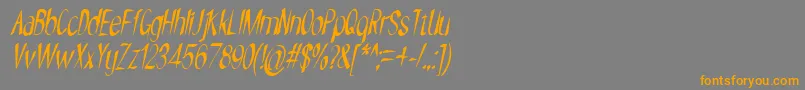 フォントNYOEHOKA ITALIC – オレンジの文字は灰色の背景にあります。