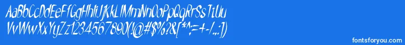 NYOEHOKA ITALIC-fontti – valkoiset fontit sinisellä taustalla
