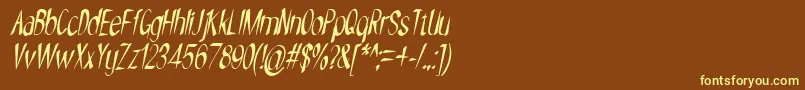 NYOEHOKA ITALIC-fontti – keltaiset fontit ruskealla taustalla
