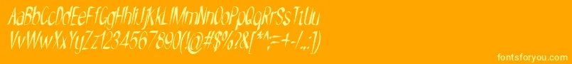 NYOEHOKA ITALIC-Schriftart – Gelbe Schriften auf orangefarbenem Hintergrund