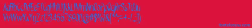 NYOEHOKA-Schriftart – Blaue Schriften auf rotem Hintergrund