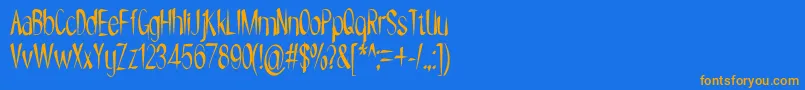 フォントNYOEHOKA – オレンジ色の文字が青い背景にあります。