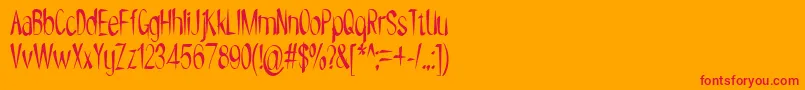 NYOEHOKA-Schriftart – Rote Schriften auf orangefarbenem Hintergrund