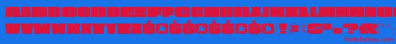 Obesum Caps FFP Font – Red Fonts on Blue Background