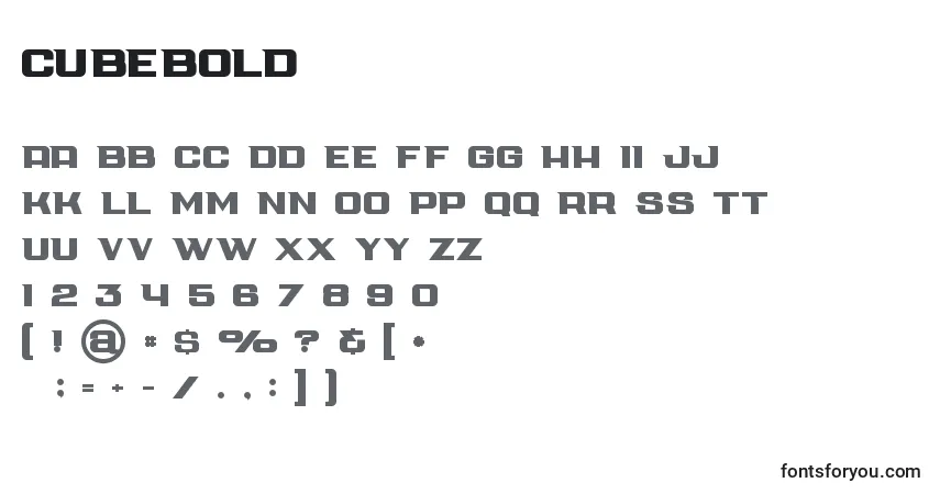 A fonte Cubebold – alfabeto, números, caracteres especiais