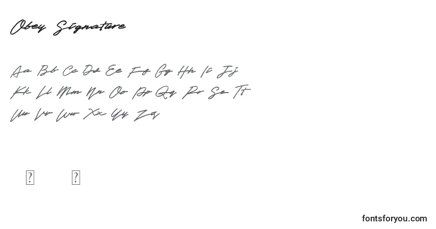 Czcionka Obey Signature – alfabet, cyfry, specjalne znaki