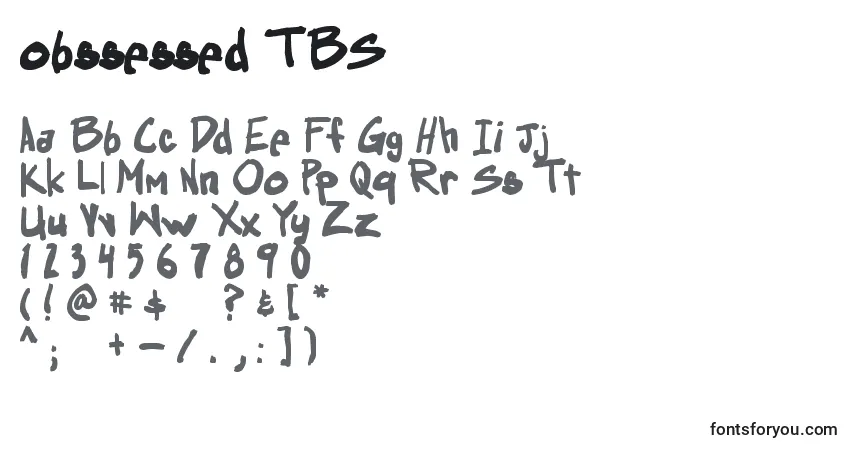 Schriftart Obssessed TBS – Alphabet, Zahlen, spezielle Symbole