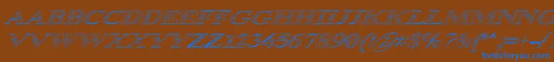 Occoluchi Italic Outline-Schriftart – Blaue Schriften auf braunem Hintergrund