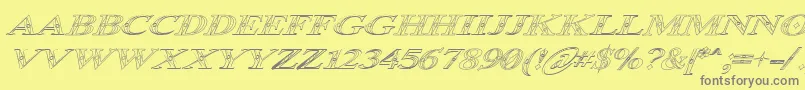 Fonte Occoluchi Italic Outline – fontes cinzas em um fundo amarelo