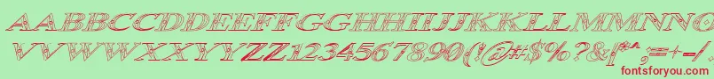 Occoluchi Italic Outline-Schriftart – Rote Schriften auf grünem Hintergrund