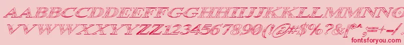 Occoluchi Italic Outline-Schriftart – Rote Schriften auf rosa Hintergrund