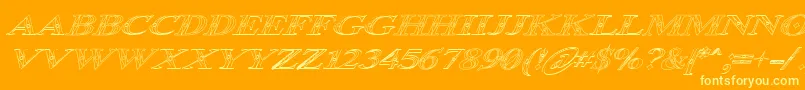 Occoluchi Italic Outline-Schriftart – Gelbe Schriften auf orangefarbenem Hintergrund