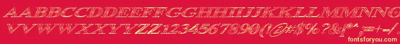 Fonte Occoluchi Italic Outline – fontes amarelas em um fundo vermelho