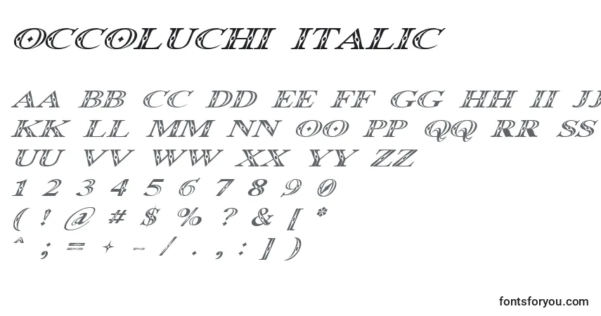 A fonte Occoluchi Italic – alfabeto, números, caracteres especiais
