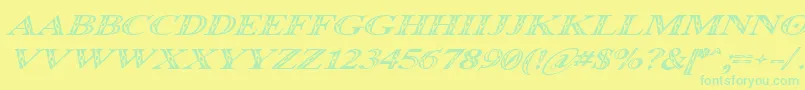 Occoluchi Italic-Schriftart – Grüne Schriften auf gelbem Hintergrund