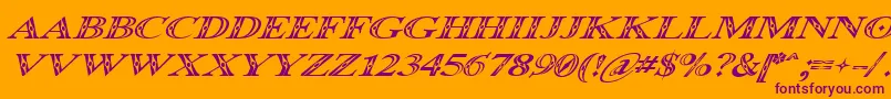 Occoluchi Italic-Schriftart – Violette Schriften auf orangefarbenem Hintergrund