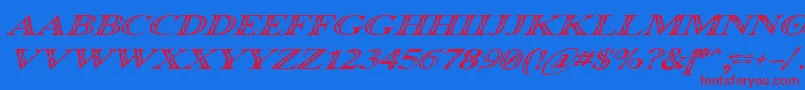 Occoluchi Italic-Schriftart – Rote Schriften auf blauem Hintergrund