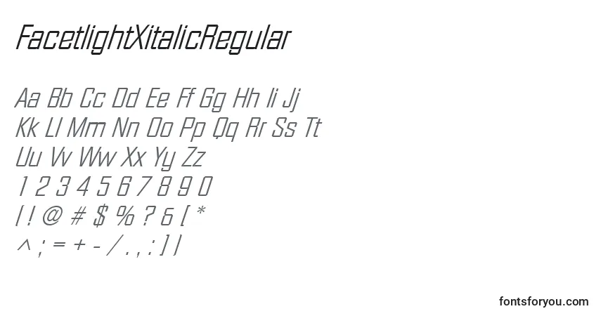 A fonte FacetlightXitalicRegular – alfabeto, números, caracteres especiais