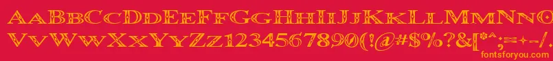 Occoluchi Minicaps-fontti – oranssit fontit punaisella taustalla