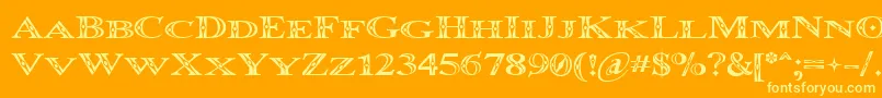 Occoluchi Minicaps-Schriftart – Gelbe Schriften auf orangefarbenem Hintergrund