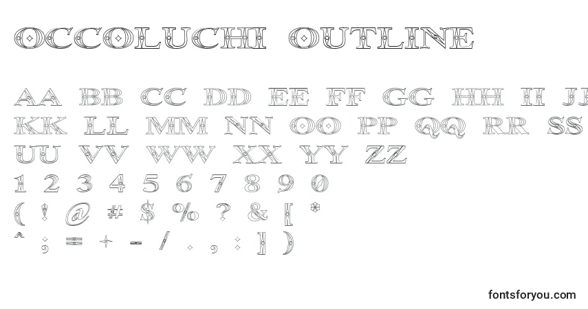Czcionka Occoluchi Outline – alfabet, cyfry, specjalne znaki